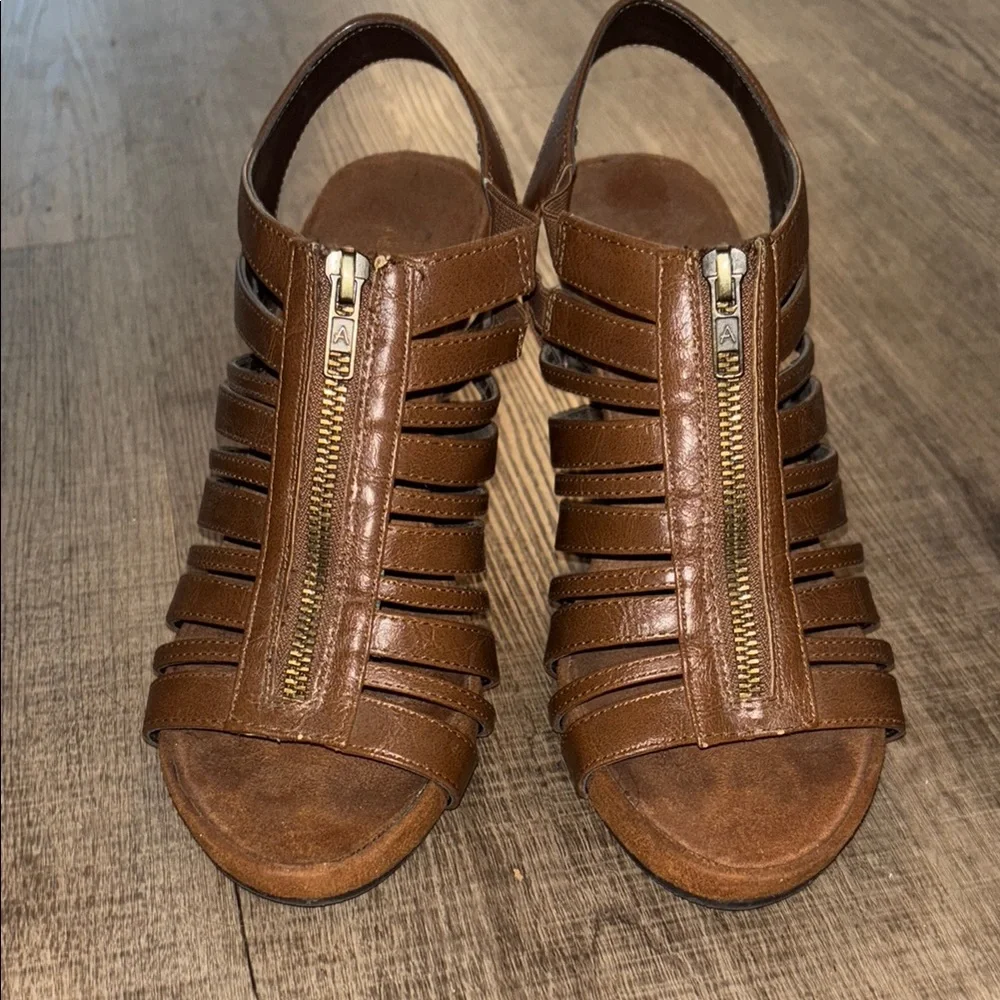 Brown Strappy Wedge Sandals